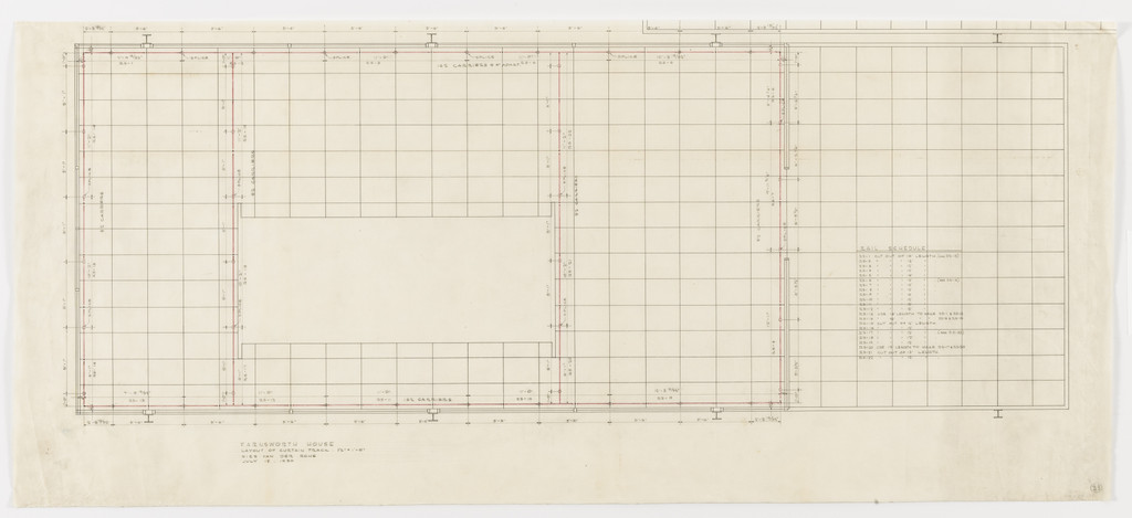 Farnsworth House, Plano, Illinois (Layout of curtain track. Section.)