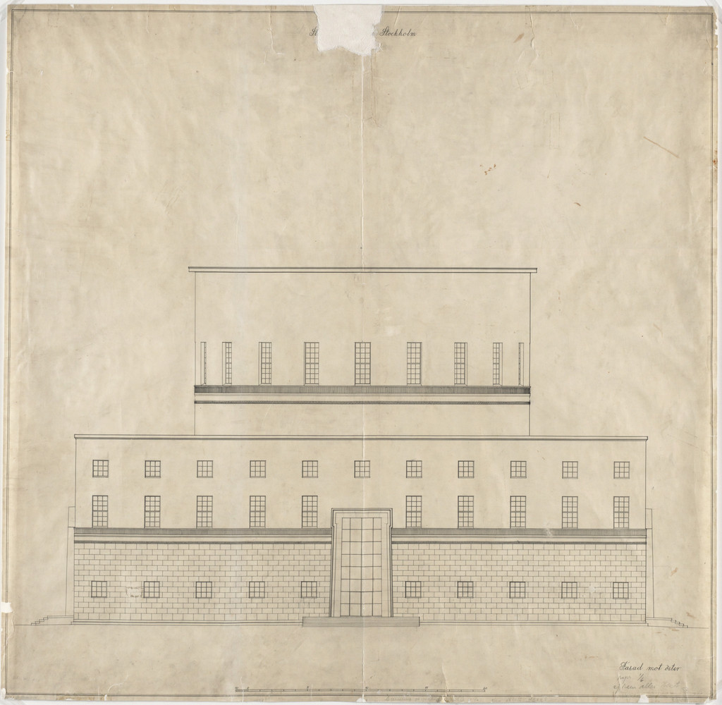 Public Library, Stockholm, Sweden, Elevation of front facade