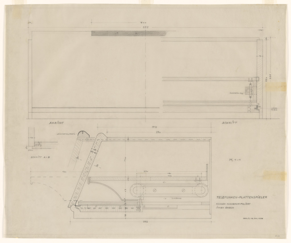 Design for Telefunken Record Player, Elevations and sections