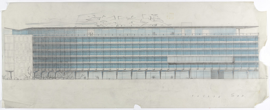 Nestle Headquarters, Vevey, Switzerland, South facade, perspective