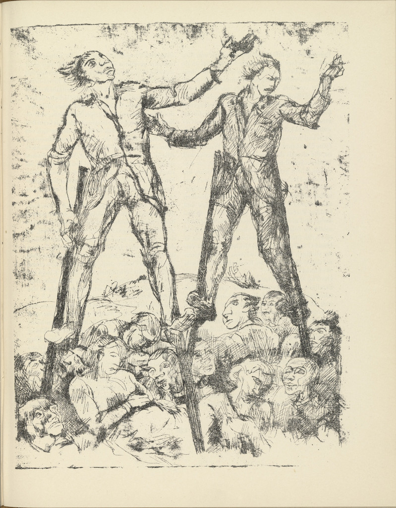 Men on Stilts (Stelzenläufer) (plate, page 135) from the periodical Münchner Blätter für Dichtung und Graphik, vol. 1, no. 9 (September 1919)