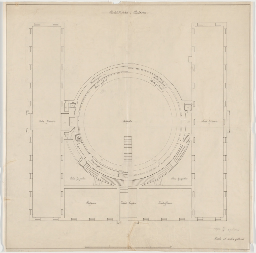 Public Library, Stockholm, Sweden, Plan of first and second galleries
