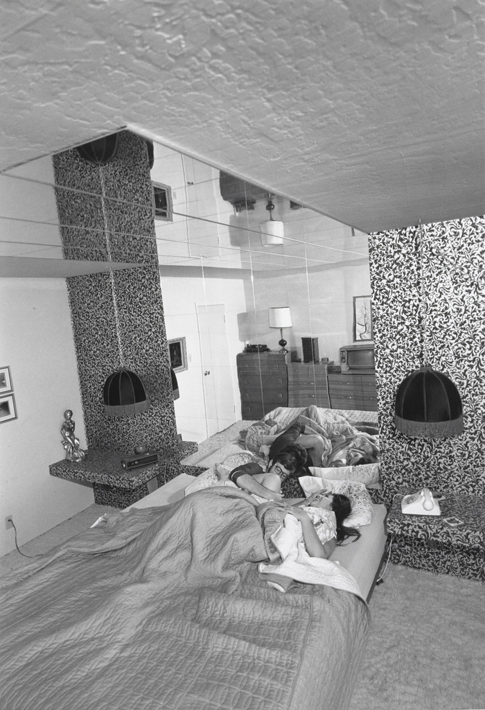 It's a great pleasure to watch yourself make love in the six dozen mirrors that line the ceilings and walls. I've spent a tremendous amount of thought and planning to get the total effect of the bedroom., It's fascinating to watch our friends' reactions to seeing the luxury and sensuousness of the room. Our bedroom is the most enjoyable room in the house.