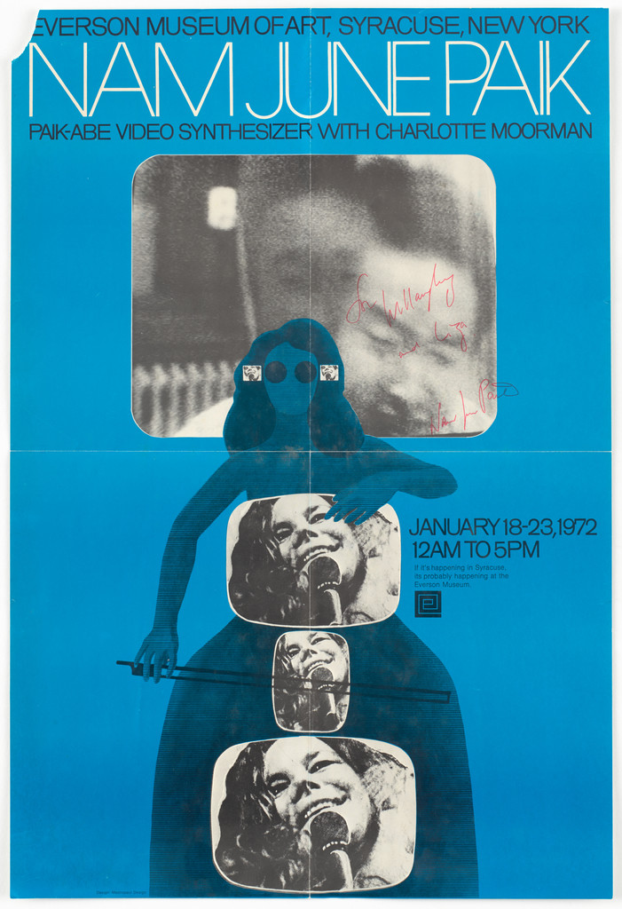 Poster for Nam June Paik: Paik-Abe Video Synthesizer with Charlotte Moorman, Everson Museum of Art, Syracuse, NY, January 18–23, 1972