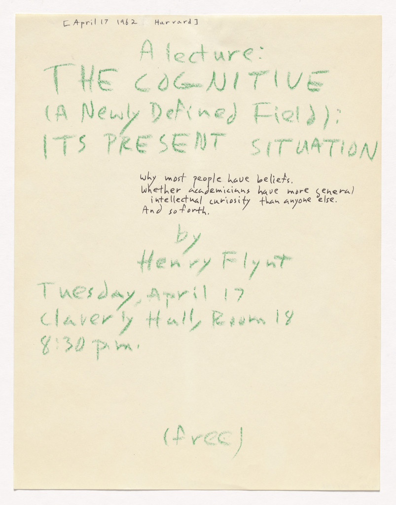Flyer for The Cognitive (A Newly Defined Field): Its Present Situation, Claverly Hall, Harvard University, April 17, 1962
