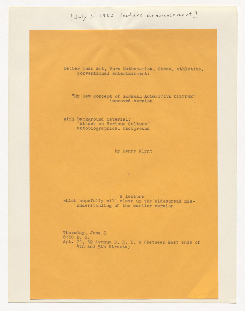 Announcement for My New Concept of General Acognitive Culture, New York, June 5, 1962