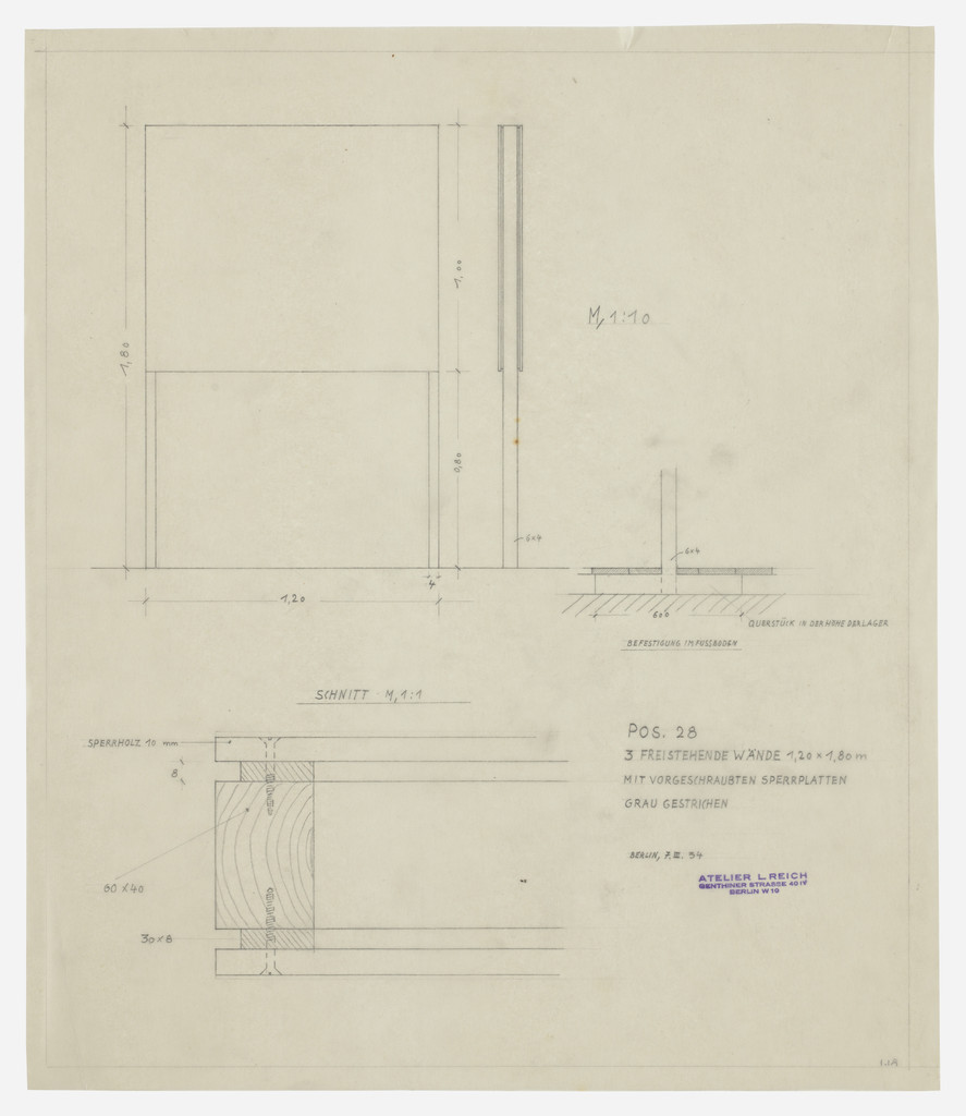 German People - German Work Exhibit, Berlin, Germany (Three free-standing walls. Front and lateral elevations, and two sections)