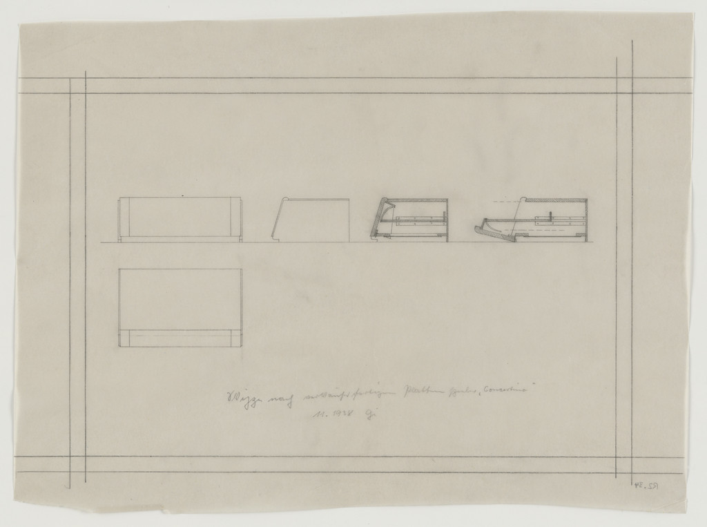 Design for Telefunken Record Player, Elevations, sections, and plan