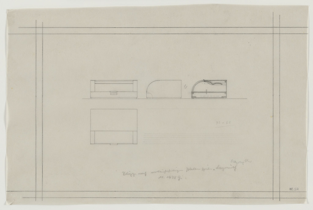 Design for Telefunken Record Player, Elevations, section, and plan