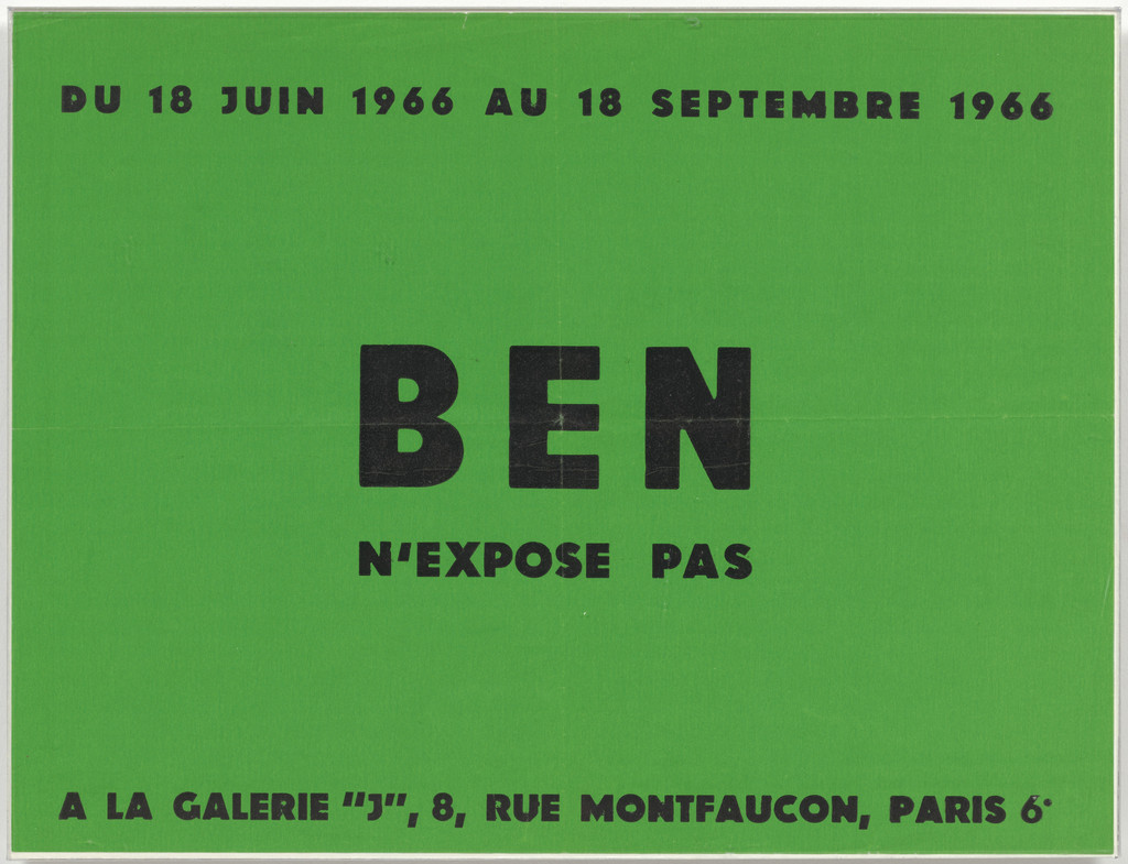 Poster for Ben n'expose pas, Galerie J, Paris, June 18–September 18, 1966