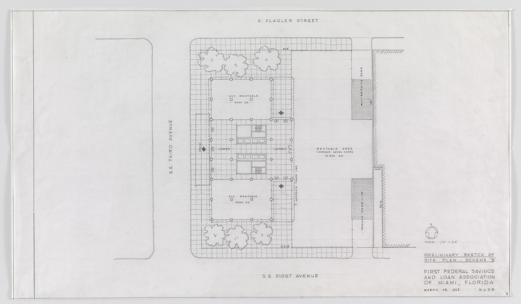 First Federal Savings Building Project, Miami, FL, Preliminary sketch of site plan. Scheme B