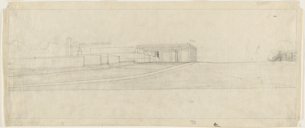 Woodland Crematorium, Woodland Cemetery, Stockholm, Sweden, Second version: exterior perspective