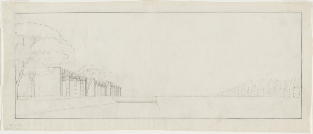 Woodland Crematorium, Woodland Cemetery, Stockholm, Sweden, First version: exterior perspective