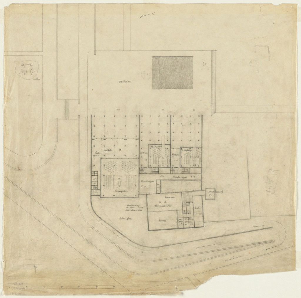 Woodland Crematorium, Stockholm, Sweden, First version: ground floor plan