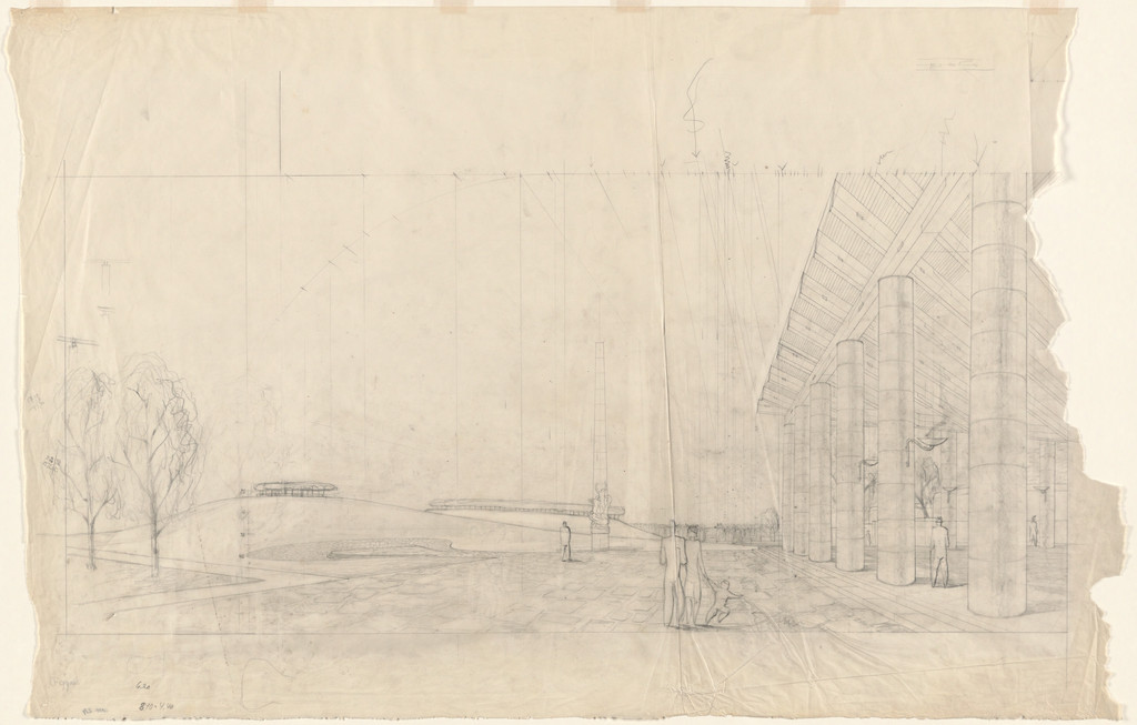 Woodland Crematorium, Stockholm, Sweden, Exterior-perspective study