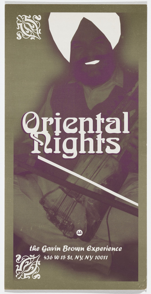 Announcement card for Tune In, Turn On, Drop By at Oriental Nights, Gavin Brown's Enterprise, November 19–28, 1998