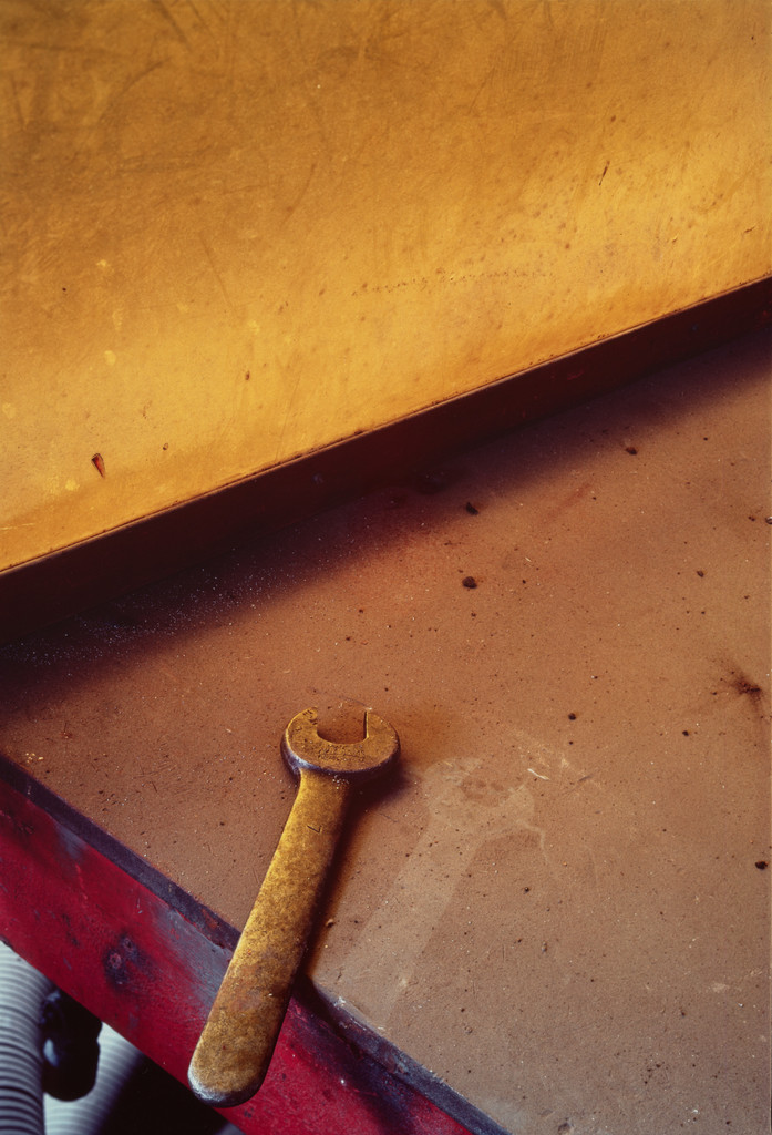 Welder's booth in bankrupt Todd Shipyard. Two years after closing. Los Angeles harbor. San Pedro, California from the series Fish Story