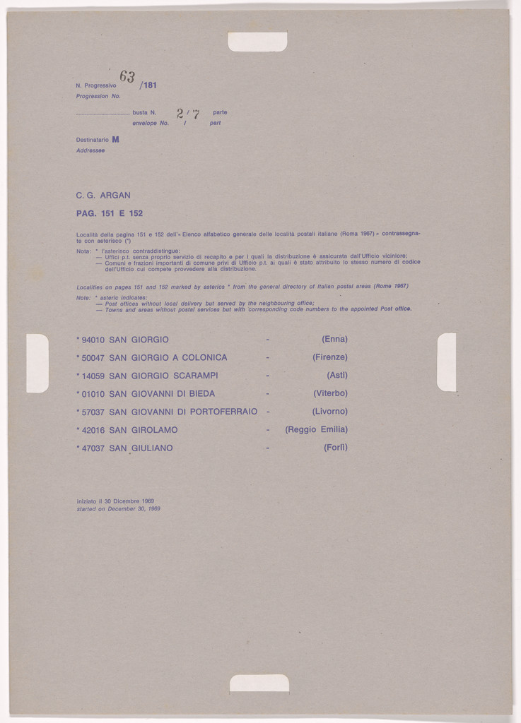 Postal Dossier (Dossier postale)
