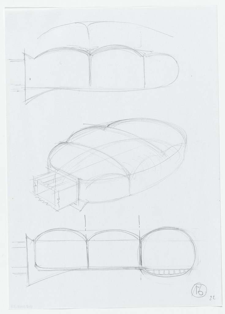 Urban Proposal with Multi Thin-Shell Capsules, project (Elevation and exterior perspective sketches)