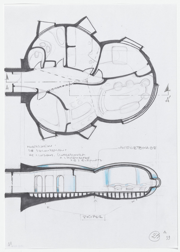 Urban Proposal with Multi Thin-Shell Capsules, project (Plan and elevation sketches)