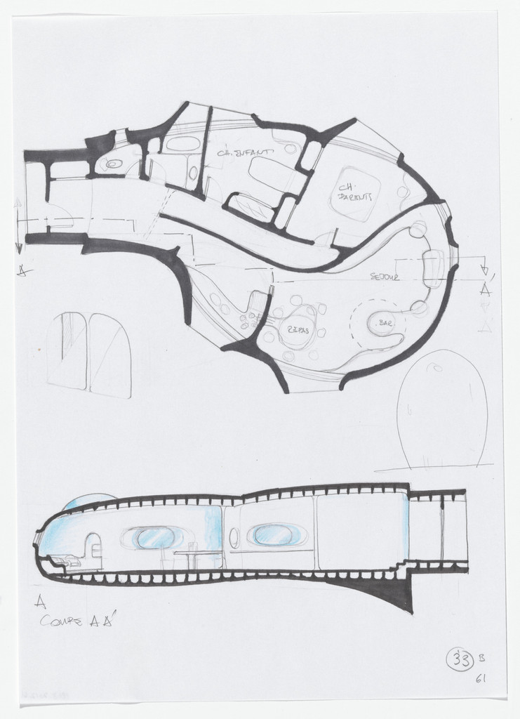 Urban Proposal with Multi Thin-Shell Capsules, project (Plan, elevation and perspective sketches)