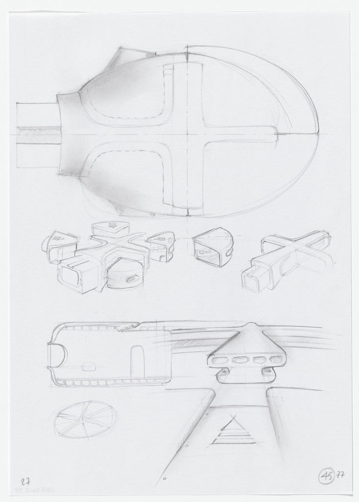 Urban Proposal with Multi Thin-Shell Capsules, project (Exterior perspective, plan, elevation and detail sketches)