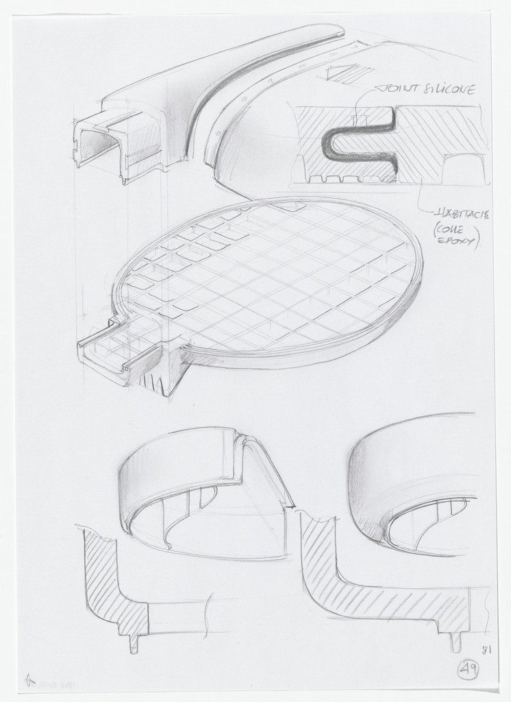 Urban Proposal with Multi Thin-Shell Capsules, project (Exterior perspective and detail sketches)