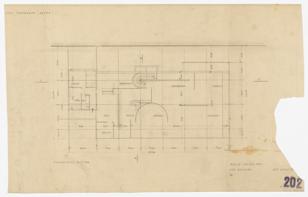 Tugendhat House, Brno, Czech Republic (Preliminary ground floor plan)