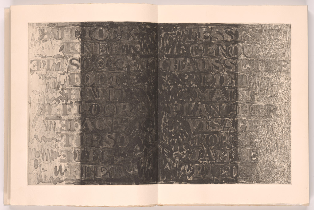Words (Buttock Knee Sock...) (double page plate, folio 4 verso and 5) from Foirades/Fizzles