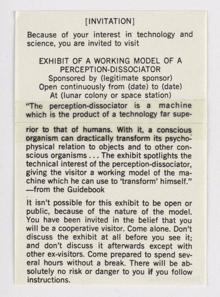 Exhibit of a Working Model of a Perception-Dissociator: (Invitation), Statement of Objectives, and To the Director