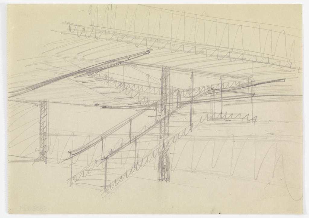Ron Bacardí y Compañía, S.A., Administration Building, Mexico City, Mexico (Interior perspective sketch, stairway)