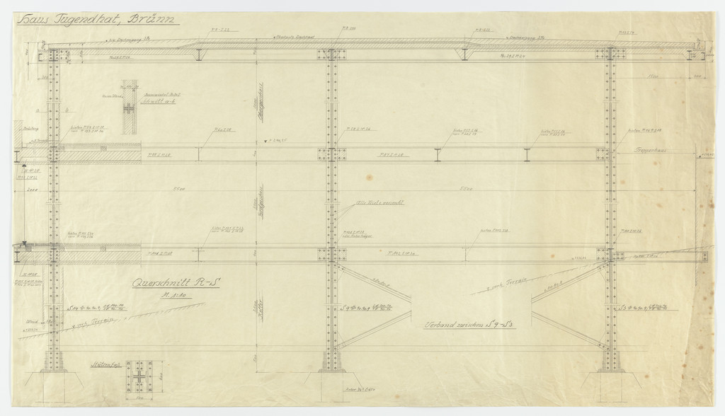 Tugendhat House, Brno, Czech Republic (Section, framing system including footings)