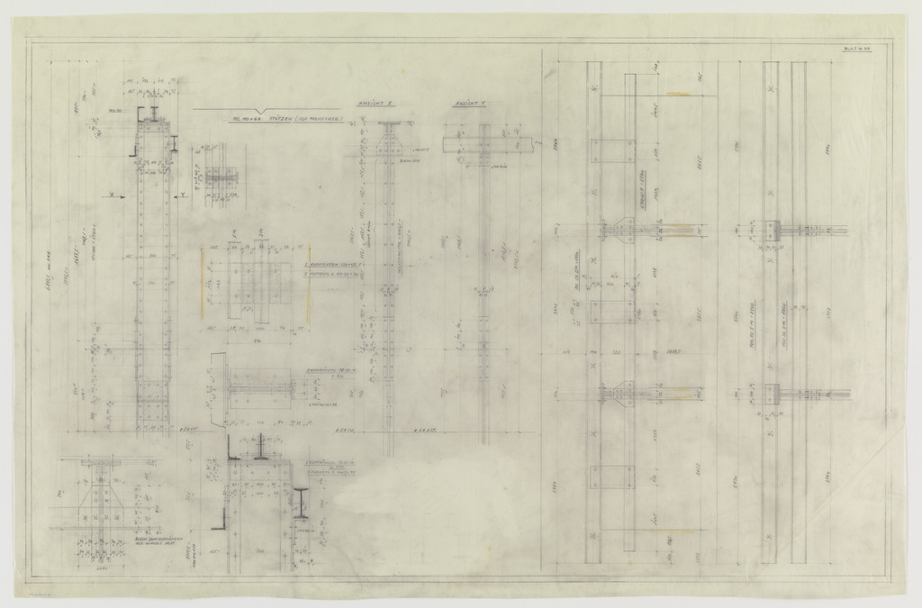 Hermann Lange House, Krefeld, Germany (Sections; framing system, structural detail.)