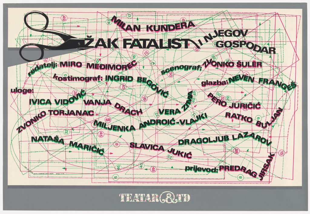 Žak fatalist i njegov gospodar (Jacques the Fatalist and his Master), Poster for a Zagreb Student Theater Club production of the dramatization by Milan Kundera