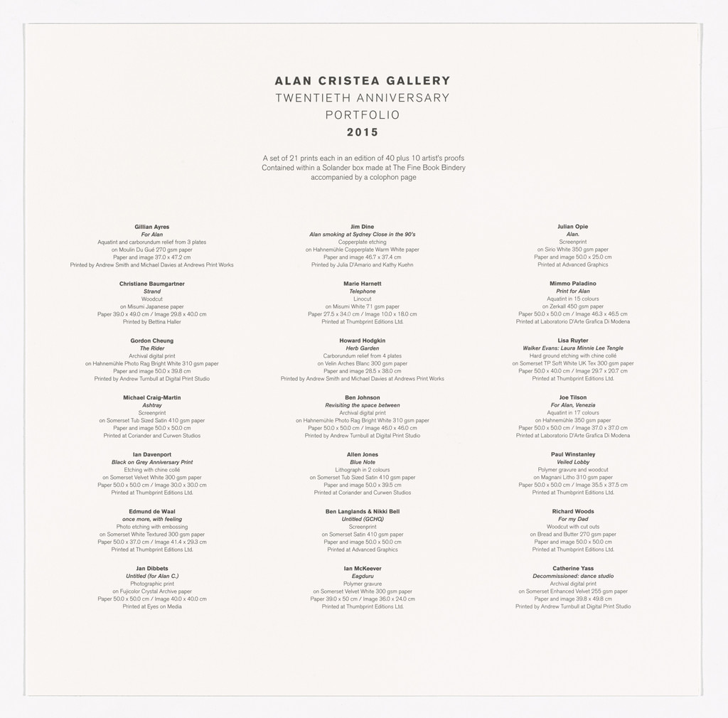 Alan Cristea Gallery Twentieth Anniversary Portfolio