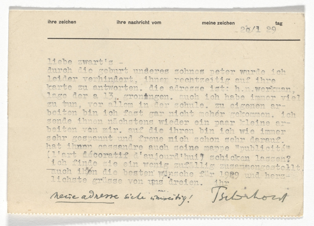 Jan Tschichold stationery postcard (Sent to Piet Zwart)