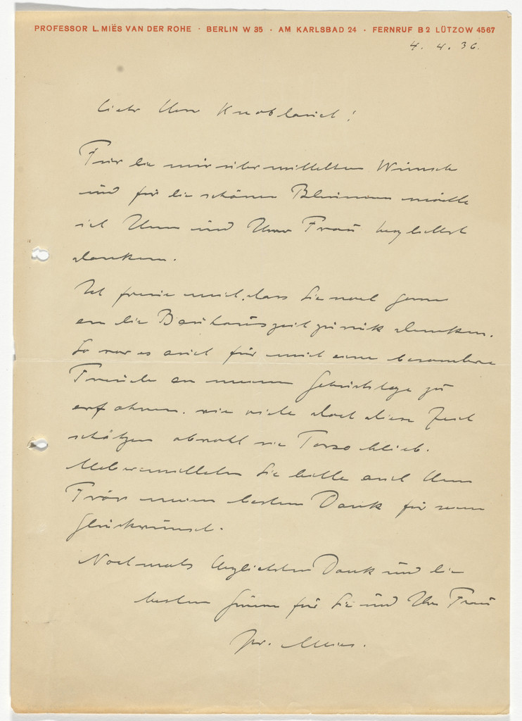 Mies van der Rohe letterhead