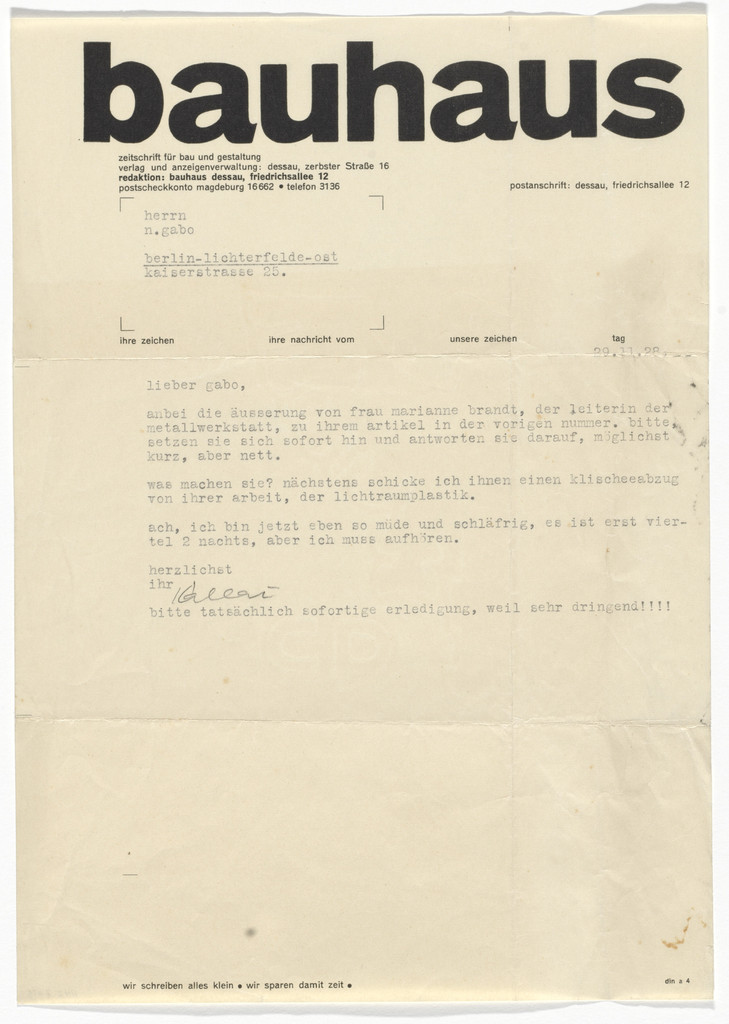 Bauhaus Letterhead (Letter to Naum Gabo)
