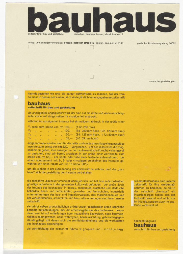 Bauhaus Magazine (Advertising price list)