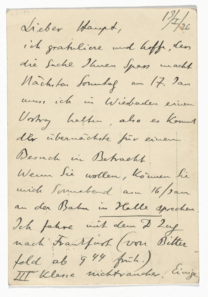 Handwritten postcard to K. H. Haupt