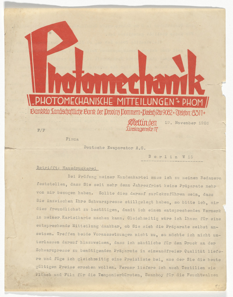 Photomechanik letterhead