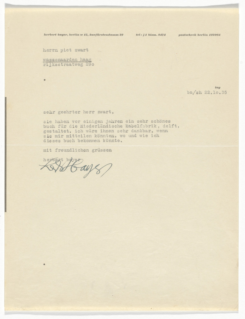 Herbert Bayer letterhead (Letter to Piet Zwart)
