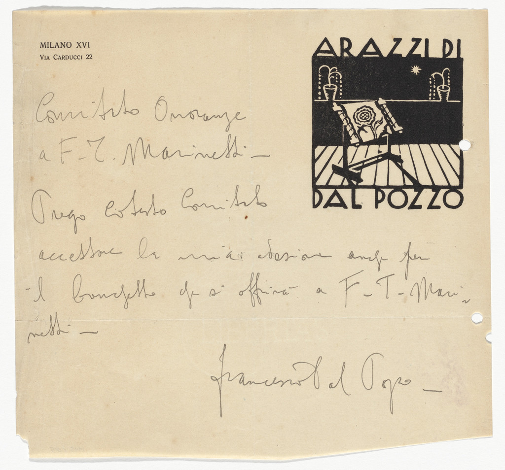 Arazzi di dal Pozzo letterhead (Letter to Marinetti from dal Pozzo)