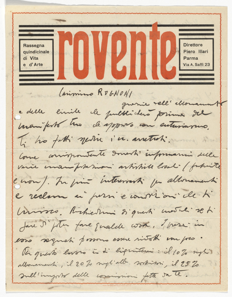 Rovente Magazine letterhead (Letter to Rognoni)