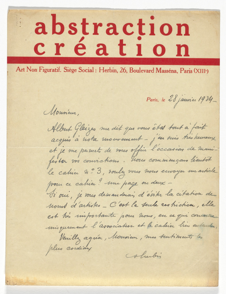 Abstraction Création Magazine letterhead (Letter from Herbin)