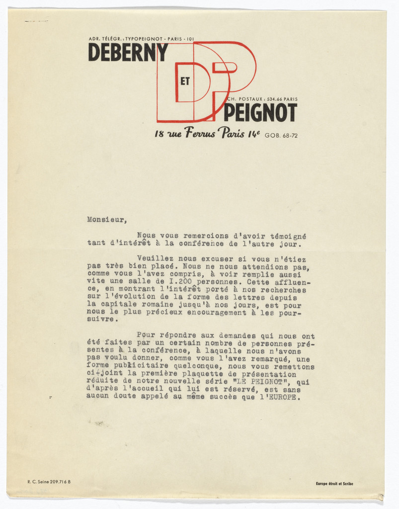 Deberny et Peignot letterhead (Typed letter)
