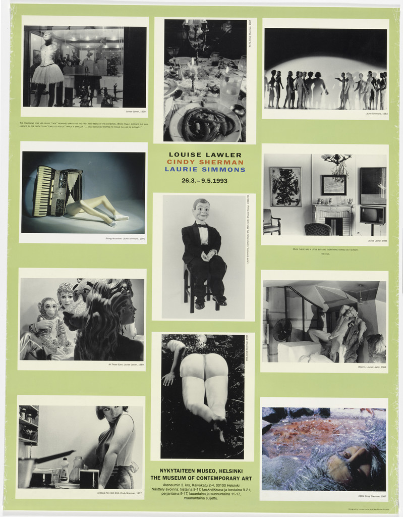 Poster for Louise Lawler, Cindy Sherman, Laurie Simmons, Museum of Contemporary Art, Helsinki, March 26–May 9, 1993