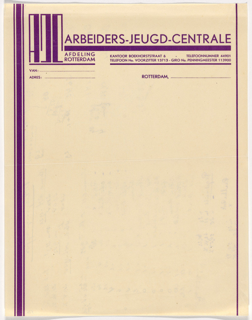 Stationery letterhead for the Arbeiders Jeugd Centrale (Youth Workers Central)
