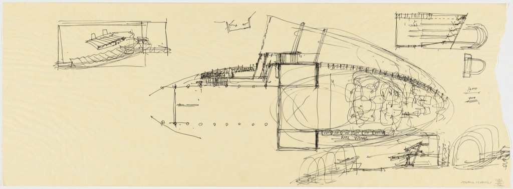 Nara Convention Hall, Nara, Japan, Sketches of main hall