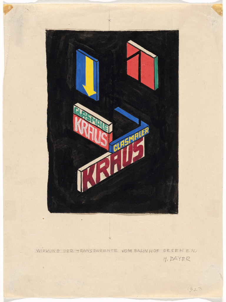 Effect of Banners Seen from the Train Station (Wirkung der Transparente vom Bahnhof gesehen). Promotional design for glass painter Ernst Kraus